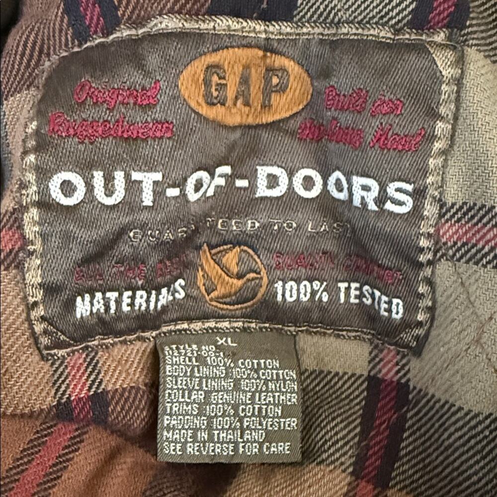 VINTAGE GAP 90s chore barn Jacket w leather collar flannel interior corduroy XL - Picture 2 of 7